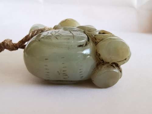 Antique Chinese Late 19th century Hotan jade carving - boy holding goose(Hong yun dang tou)