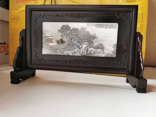 Vintage Chinese Porcelain Panel Painting Ornament with Picture and Poetry