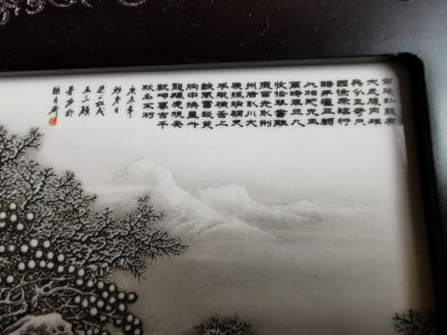 Vintage Chinese Porcelain Panel Painting Ornament with Picture and Poetry