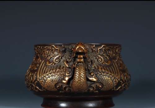 Chinese antique  19th century Qing Dynasty copper censer