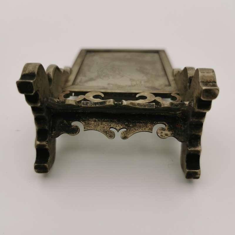 Decorated white copper ornament featuring the god Zhong Kui from the late Chinese Qing Dynasty