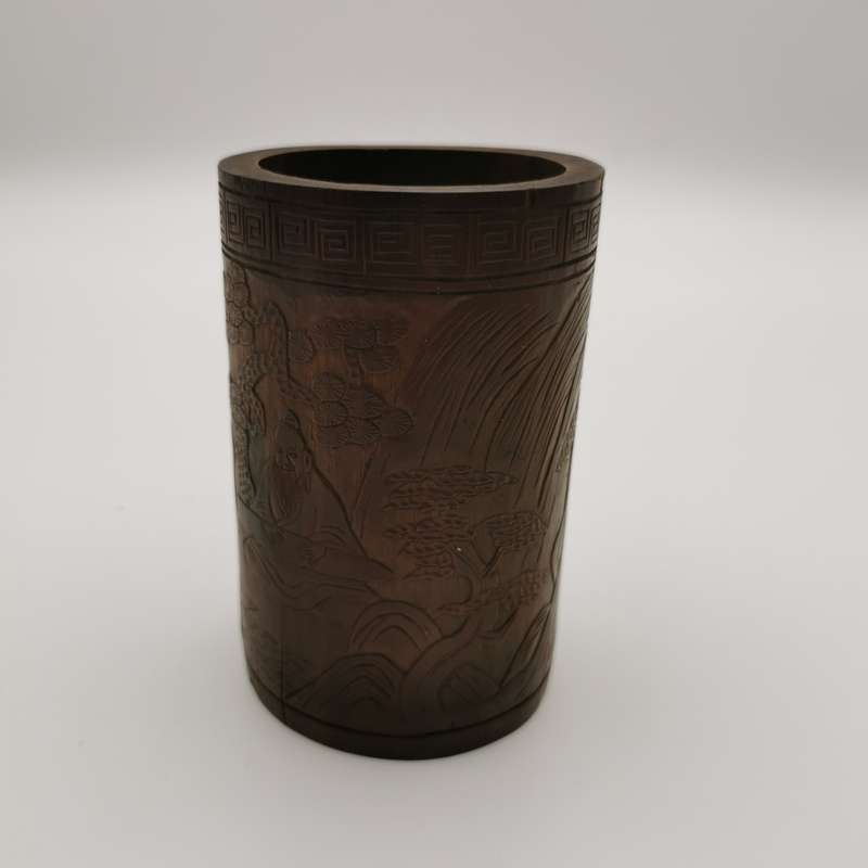 Antique Chinese The old Tibetan bamboo carving pen container from Chinese Qing Dynasty