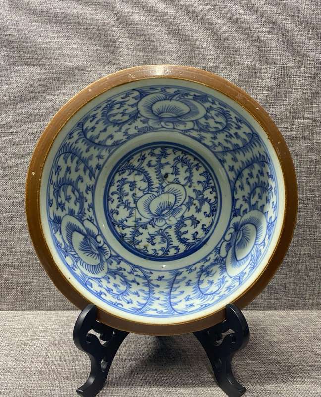Chinese Blue and White Entangled Branches Peony Purple Gold Glazed Pot(DAOGUANG1821-1850)