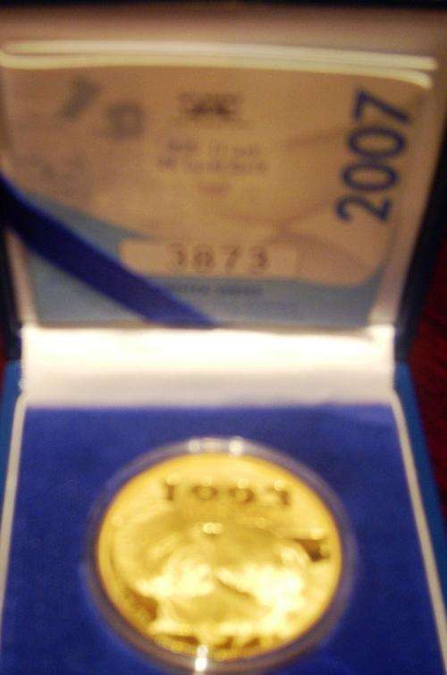 1oz 24k Gold Nelson Mandela De Klerk Nobel Protea Coin 2007 SA MINT