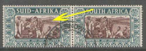1938 SOUTH AFRICA 1-1/2d line variety V2 R8/4 LMM & VFU