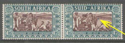 1938 SOUTH AFRICA 1-1/2d green blob variety V1 R4/6 LMM & VFU