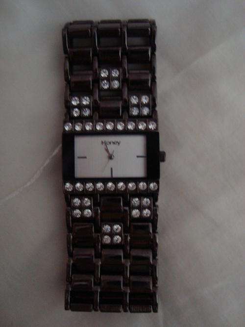 GUNMETAL PLATE BRACELET STYLE WATCH WITH CLEAR CLASS CRYSTAL DETAIL