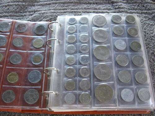COLLECTION IN ALBUM OF MIXED WORLD AND SA COINS 350 PLUS
