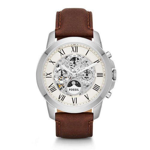 Fossil Grant White Dial Brown Leather Mens Watch ME3027