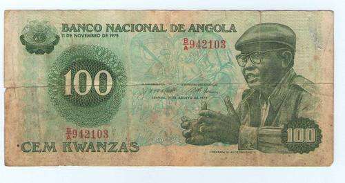 BANCO NACIONAL DE ANGOLA 100 CEM KWANZAS. USED NOTE AS PER SCAN.