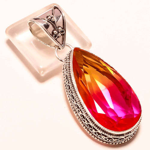 EYE CATCHING BI COLOR TOURMALINE QUARTZ 925 STERLING SILVER FILLED PENDANT