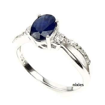 DARLING REAL BLUE SAPPHIRE 925 STERLING SILVER RING - SIZE 6(M)