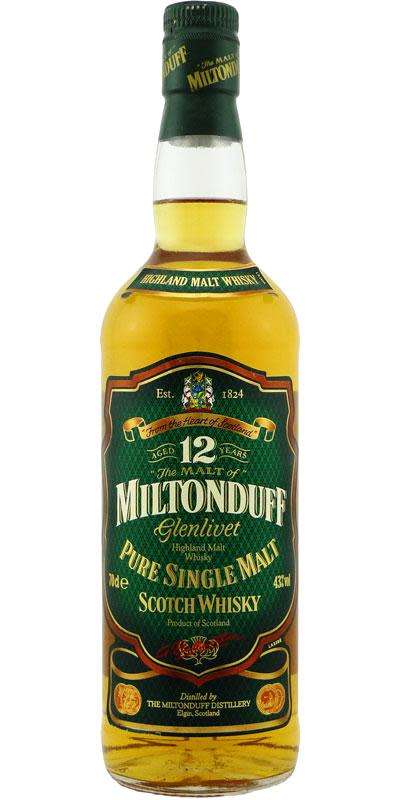 RARE 12 YEAR OLD MILTONDUFF GLENLIVET SINGLE MALT SCOTCH WHISKY
