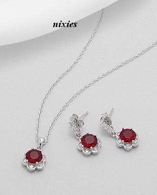 DAZZLING PURE 925 STERLING SILVER RUBY CZ SET