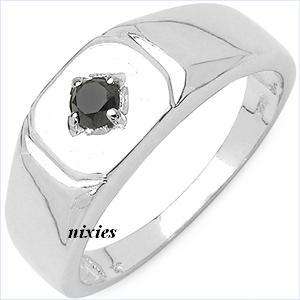 0.16CTW GENTS GENUINE BLACK DIAMOND RING IN SOLID 925 STERLING SILVER - SIZE 9(S)