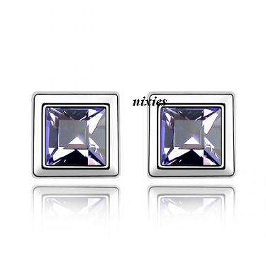 ELEGANT AMETHYST SWAROVSKI SQUARE STUDS