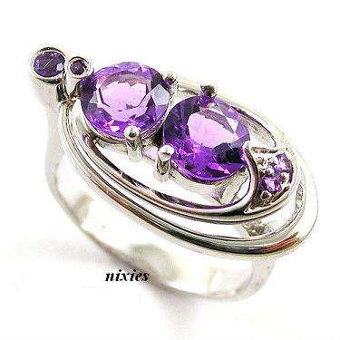 UNIQUE DESIGN AMETHYST 925 STERLING SILVER RING - SIZE 8(Q)