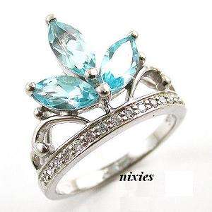 2CTW GENUINE BLUE TOPAZ 925 STERLING SILVER *CROWN* RING - SIZE 7 (O)