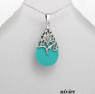LOVELY TURQUOISE PENDANT  IN PURE 925 STERLING SILVER