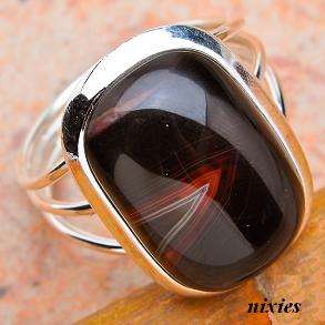 STRIKING 925 STERLING SILVER BLACK LACE AGATE RING - SIZE 8(Q)