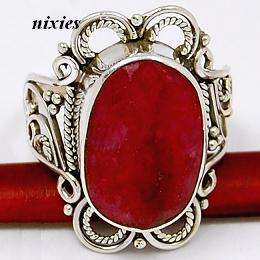 SOLID 925 STERLING SILVER RING WITH HUGE INDIAN RUBY - SIZE 7(O)