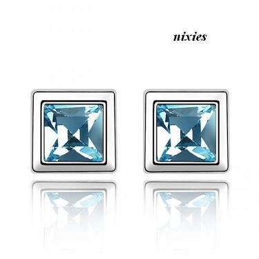 ELEGANT BLUE TOPAZ SWAROVSKI SQUARE STUDS