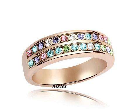 AMAZING MULTI COLOR SWAROVSKI CRYSTAL RING - SIZE 8(Q)