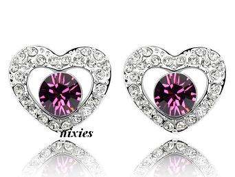 STRIKING RHODOLITE GARNET SWAROVSKI HEART EARRING STUDS