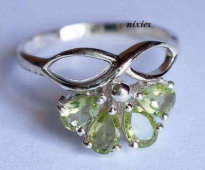 GENUINE  PERIDOT 925 STERLING SILVER RING - SIZE 7.5(P)