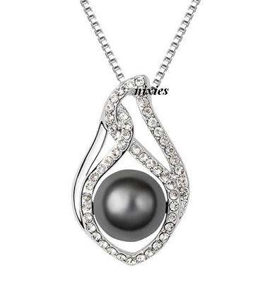 ELEGANT BLACK PEARL & SWAROVSKI PENDANT ON CHAIN