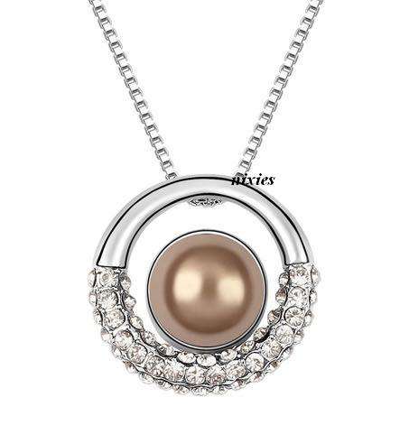 ATTRACTIVE CREAMY BROWN PEARL & SWAROVSKI NECKLACE
