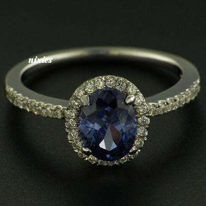 EXQUISITE PURE 925 STERLING SILVER TANZANITE RING - SIZE 6(M)