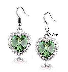 BEAUTIFUL PERIDOT SWAROVSKI HEART EARRINGS