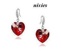 MYSTERIOUS DEEP RED SWAROVSKI HEART EARRINGS