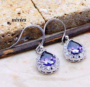 LOVELY STERLING SILVER PAVED AMETHYST EARRINGS