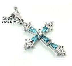 BEAUTIFUL AQUAMARINE CROSS PENDANT on chain