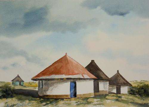 **BUNGALOWS** BY NICK STOBART -  32 x 24CM
