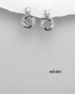 STYLISH BLACK & WHITE DIAMOND EARRINGS IN SOLID 925 STERLING SILVER