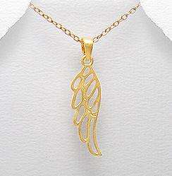 CHARMING 14K/925 YELLOW GOLD ANGEL WING PENDANT
