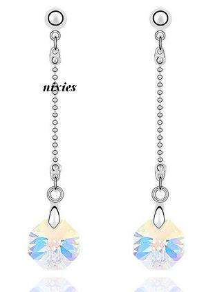 GORGEOUS AB COLOR SWAROVSKI LONG DANGLING EARRINGS