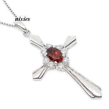 ELEGANT 925 STERLING SILVER CROSS WITH GARNET