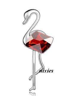 ADORABLE GARNET SWAROVSKI STANDING SWAN  BROOCH