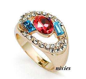 AMAZING GARNET & TOPAZ SWAROVSKI CRYSTAL RING - SIZE 8(Q)