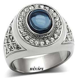 "EYE CATCHING" BLUE SAPPHIRE CZ GENTS RING - SIZE 9(S)