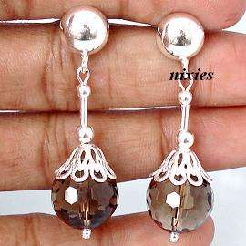 CHUNKY SMOKEY TOPAZ 925 STERLING SILVER DROP EARRINGS