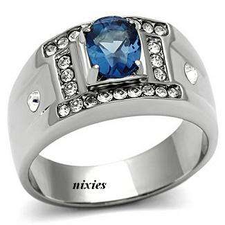 ATTRACTIVE MONTANA BLUE SAPPHIRE CZ GENTS RING - SIZE 10(U)