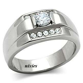 ELEGANT GENTS SIMULATED DIAMOND RING - SIZE 9(S)