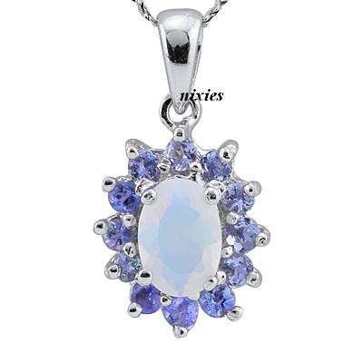 AWESOME GENUINE TANZANITE & OPALITE 925 STERLING SILVER PENDANT