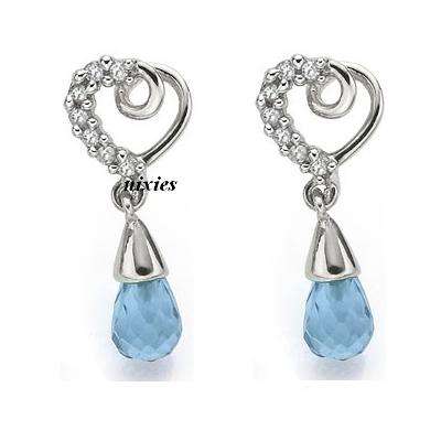 PRICELESS 1.70CT GENUINE BLUE TOPAZ & DIAMOND 925 STERLING SILVER EARRINGS