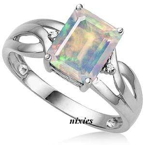 AWESOME 1.86CT GENUINE OPALITE & DIAMOND 925 STERLING SILVER RING - SIZE 7(O)
